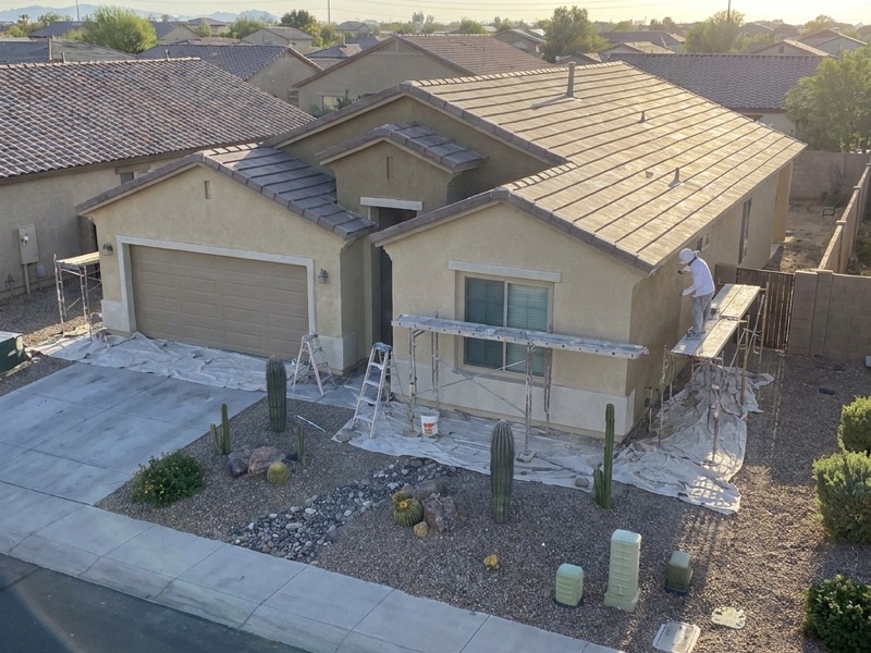 Stucco finish detail showing color matching and quality by DYS Construction